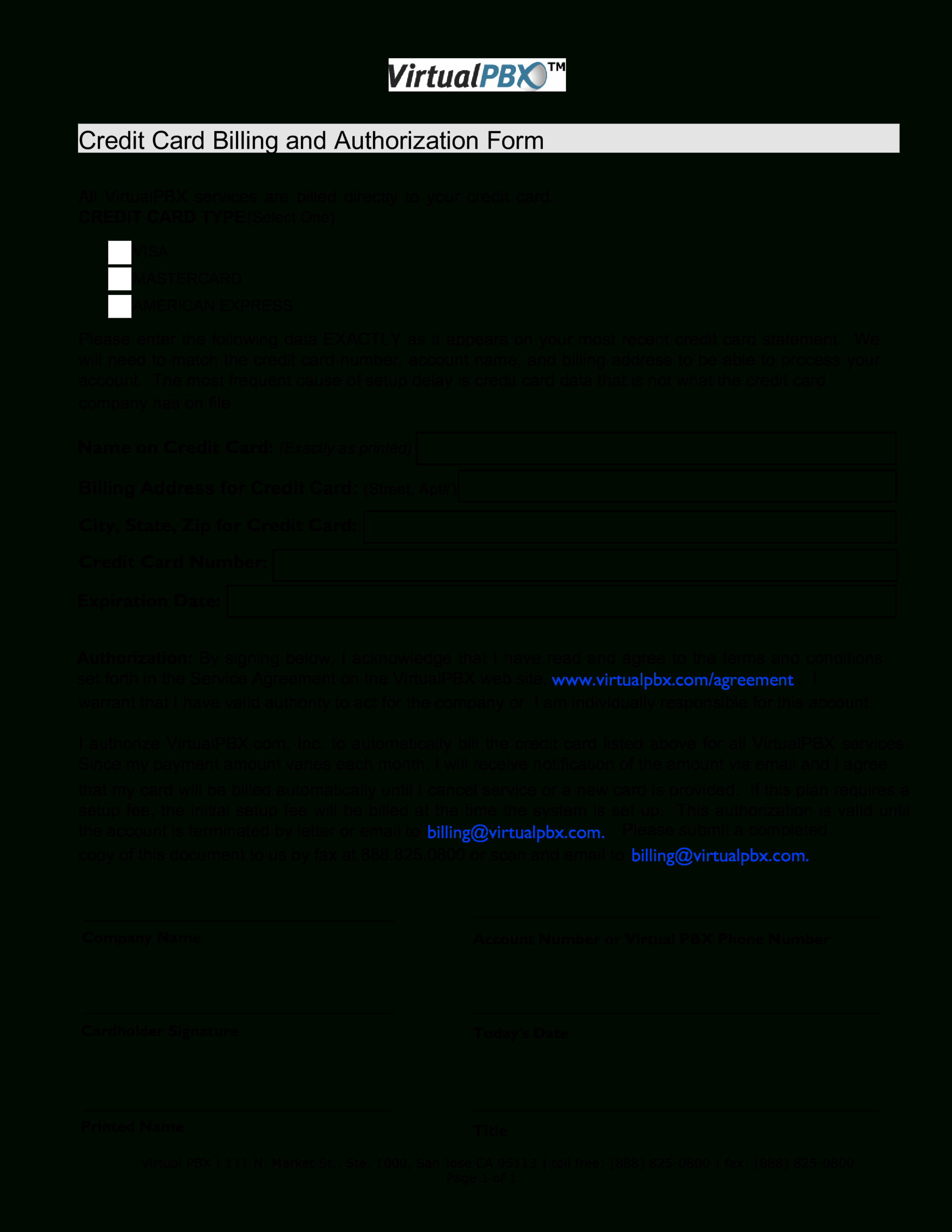Credit Card Billing Form | Templates At Allbusinesstemplates Within Corporate Credit Card Agreement Template