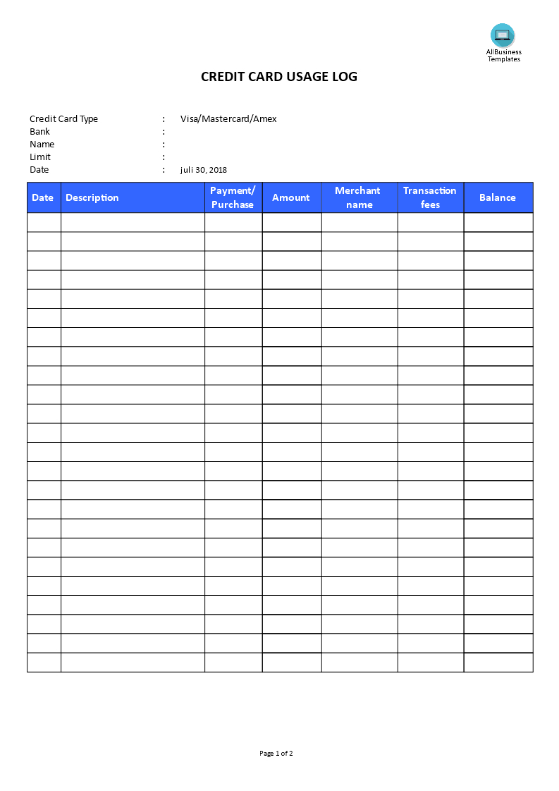 Credit Card Use Log | Templates At Allbusinesstemplates Within Credit Card Payment Spreadsheet Template