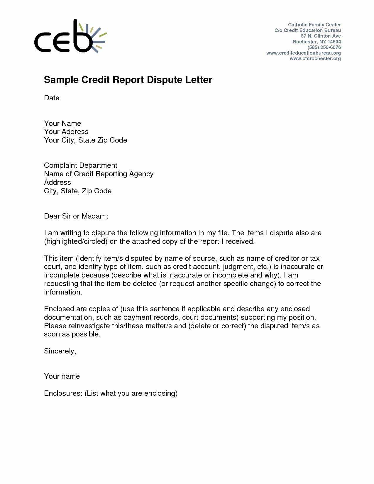 Credit Dispute Templates - Zohre.horizonconsulting.co Regarding Credit Report Dispute Letter Template