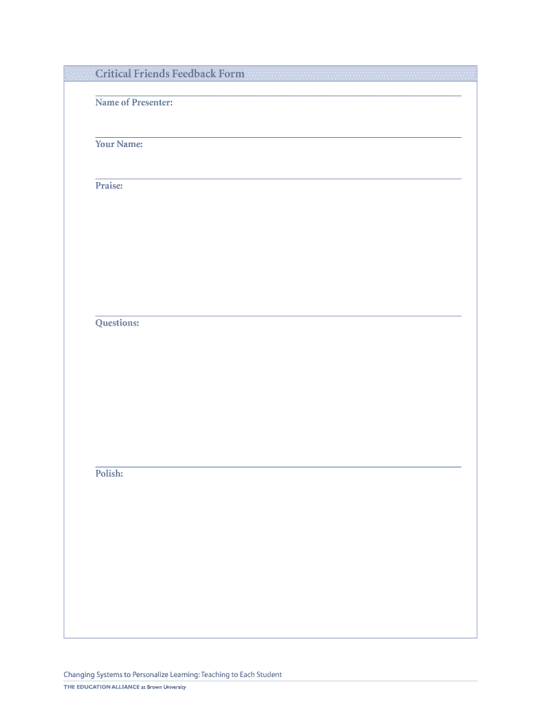 Critical Friends Feedback Form – Fill Online, Printable Throughout Student Feedback Form Template Word