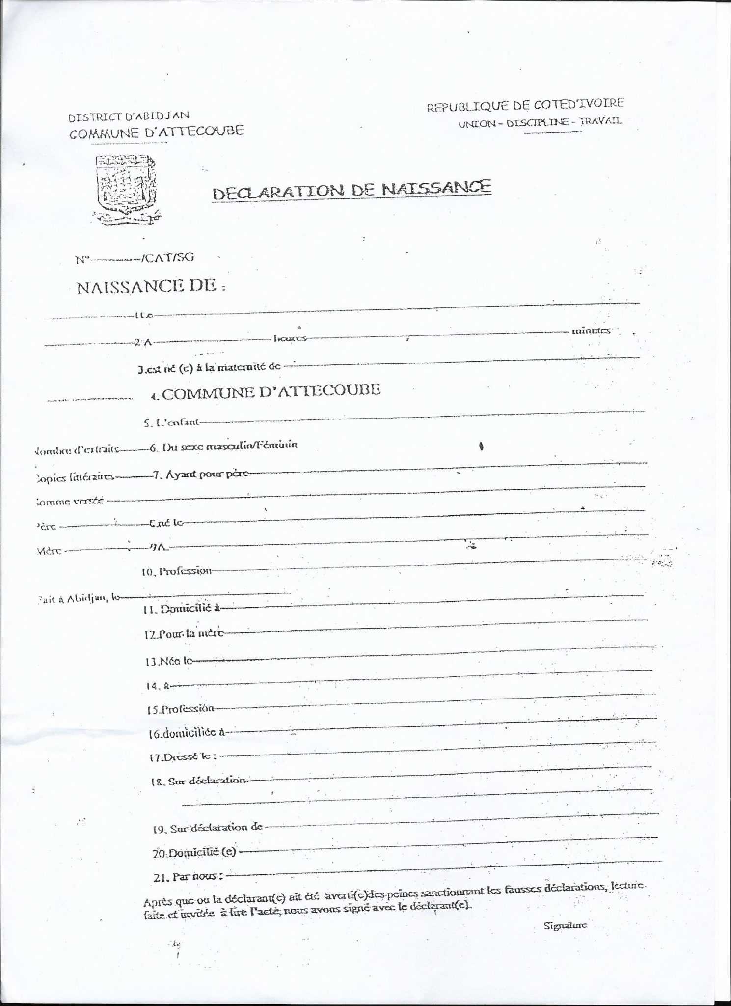 Crvs – Birth, Marriage And Death Registration In Côte D In South African Birth Certificate Template