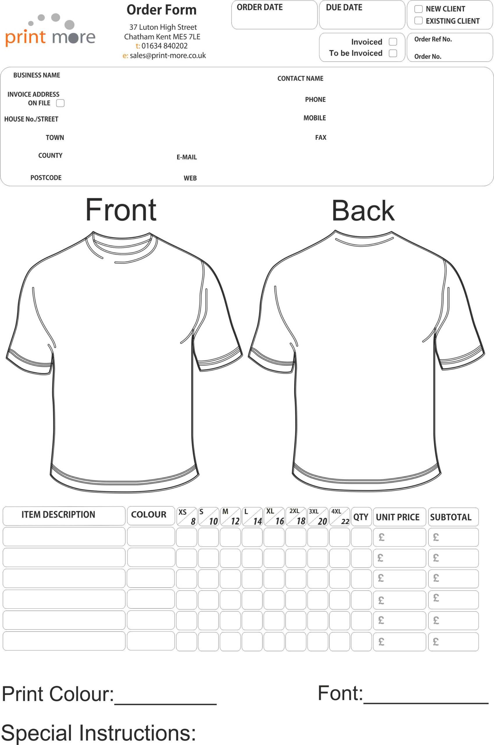 Custom T Shirt Order Form – Mahre.horizonconsulting.co Intended For Blank Tshirt Template Printable