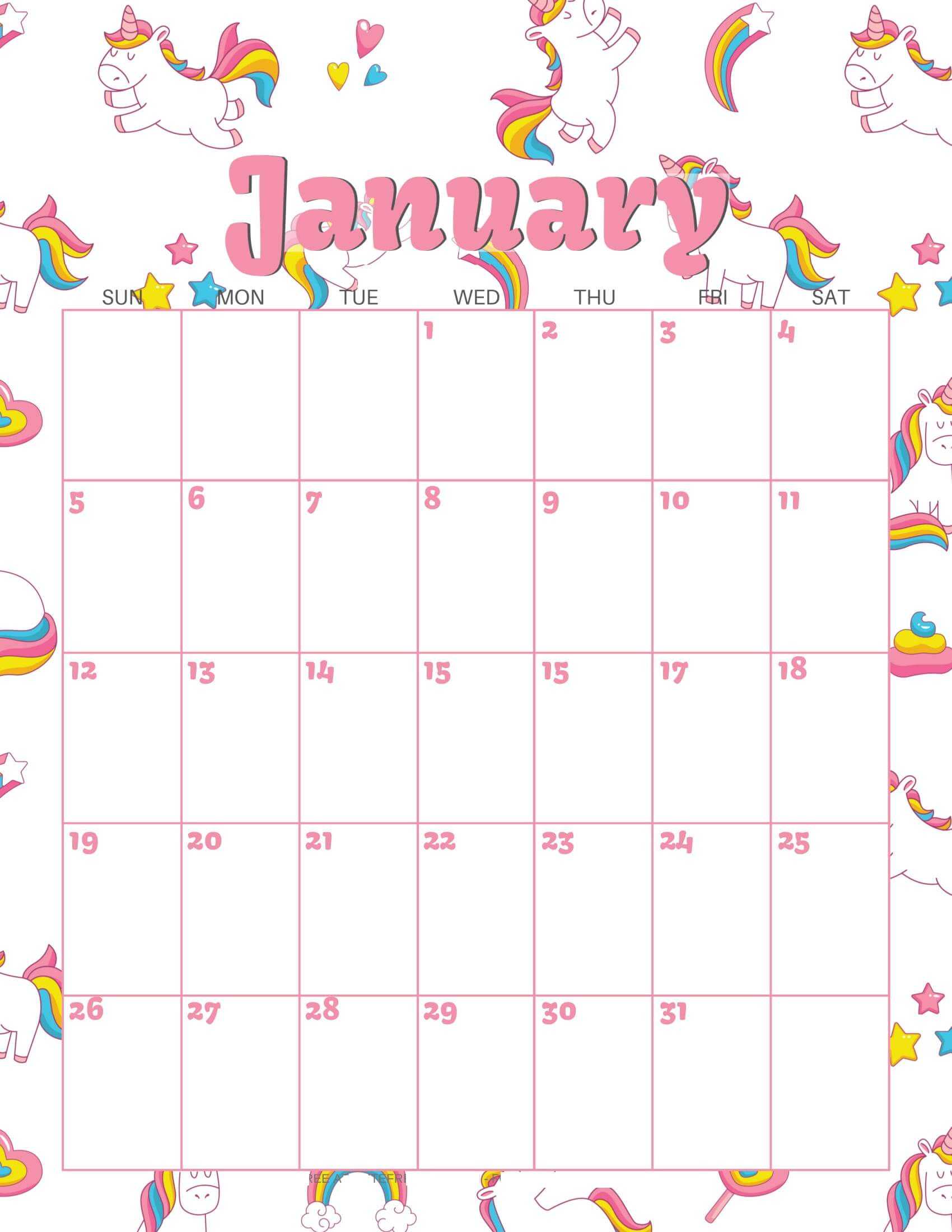 Cute January 2020 Calendar For Kids – 2019 Calendars For Inside Blank Calendar Template For Kids
