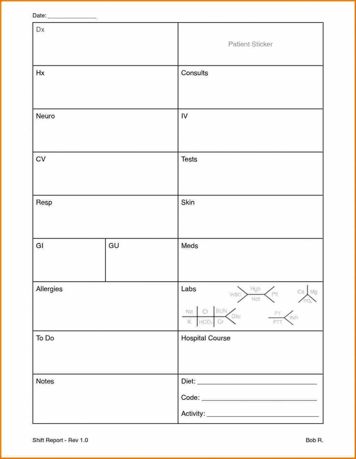 Cvicu Report Sheet Template Throughout Nursing Report Sheet Template