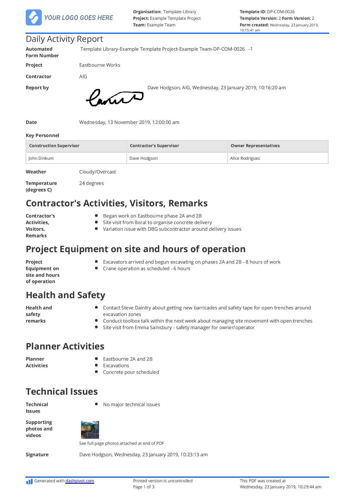 Daily Activity Report Template [Free And Better Than Excel Inside Daily Work Report Template