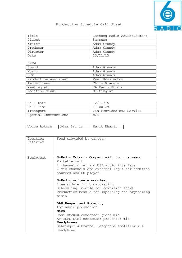 Daily Production Schedule Template Excel Plan Pdf Xls Free Throughout Film Call Sheet Template Word