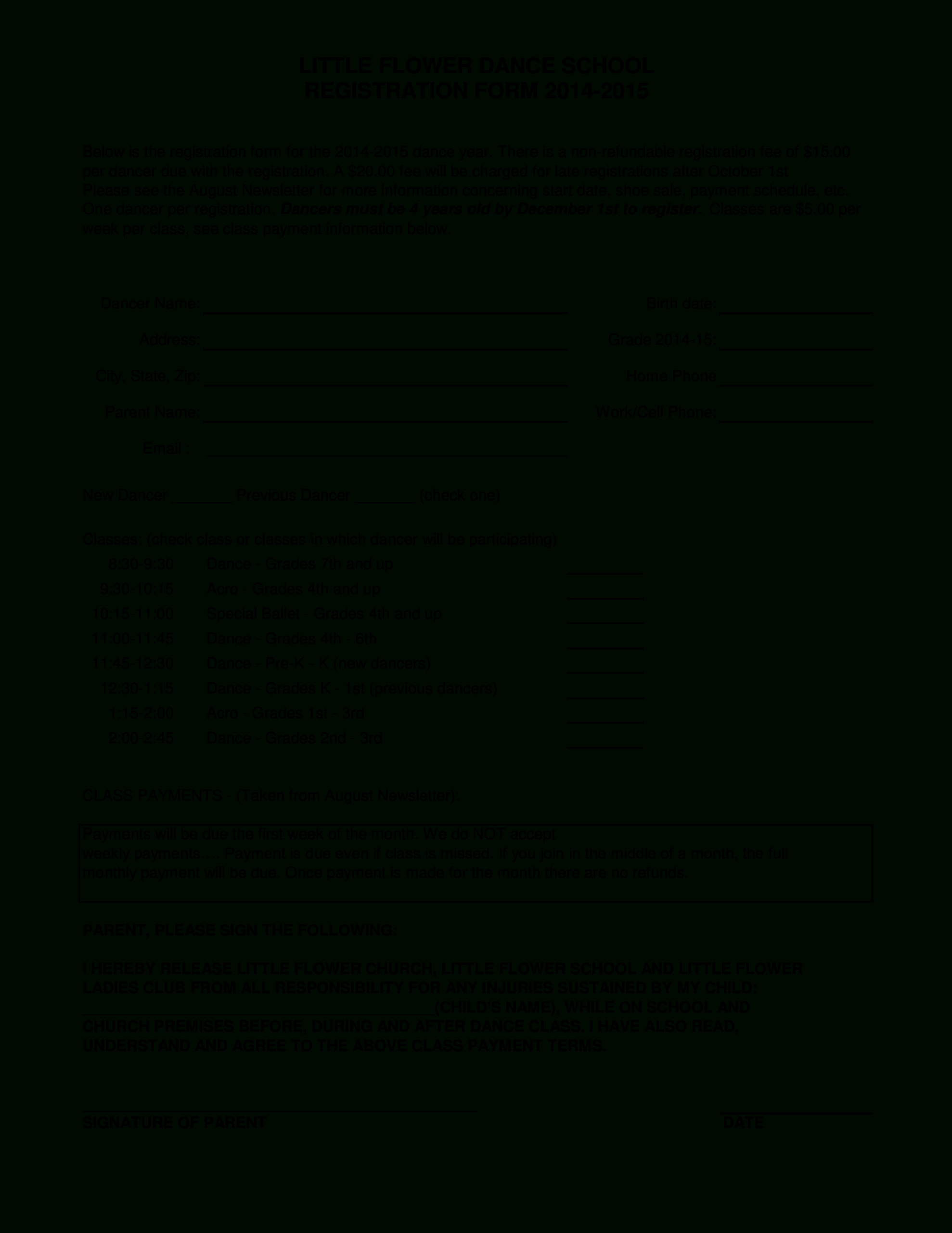 Dance School Registration Form | Templates At Intended For School Registration Form Template Word