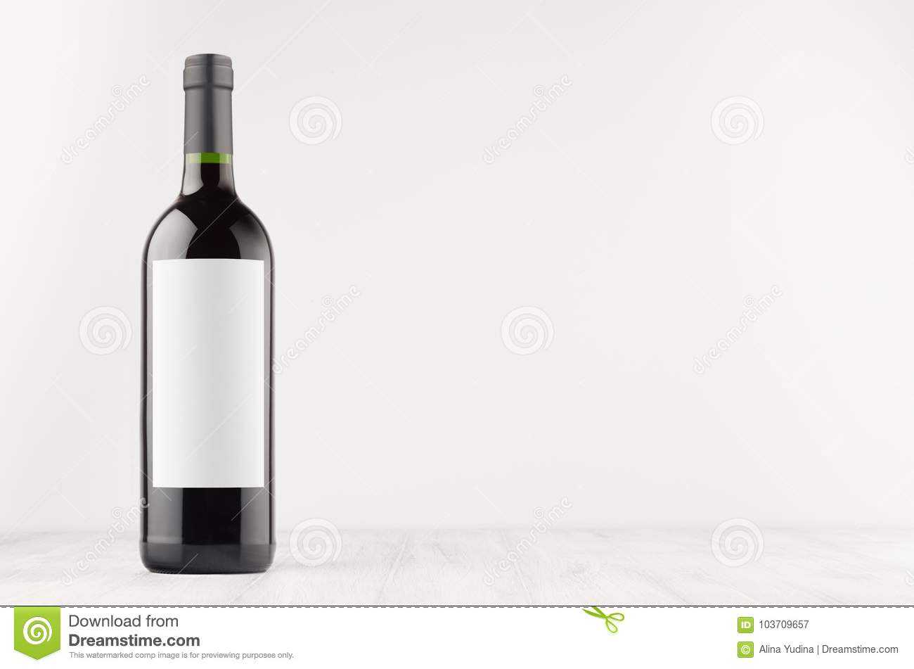 Dark Wine Bottle With Blank White Label On White Wooden Pertaining To Blank Wine Label Template