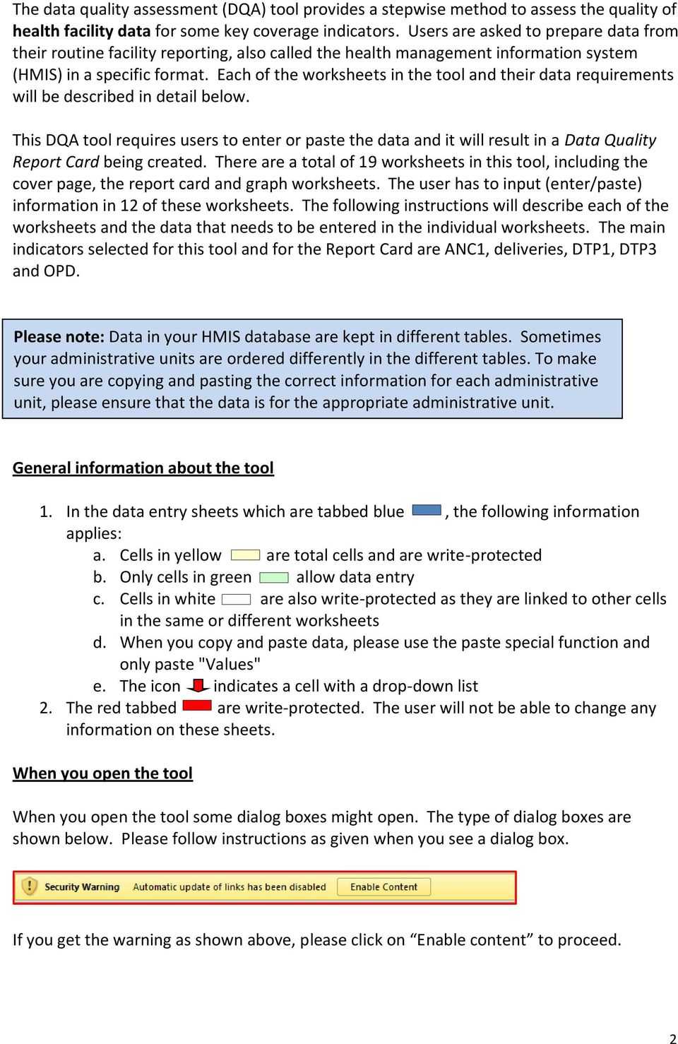 Data Quality Assessment Tool Instructions For Data In Data Quality Assessment Report Template