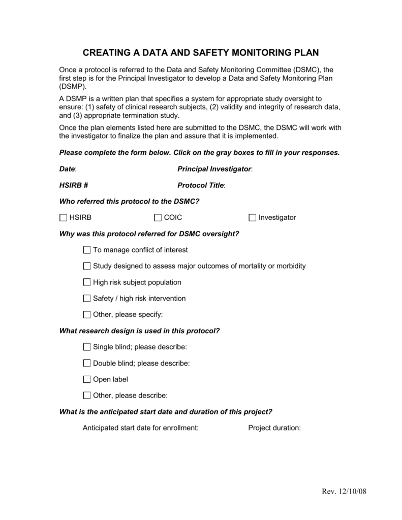 Data & Safety Monitoring Plan Template For Dsmb Report Template