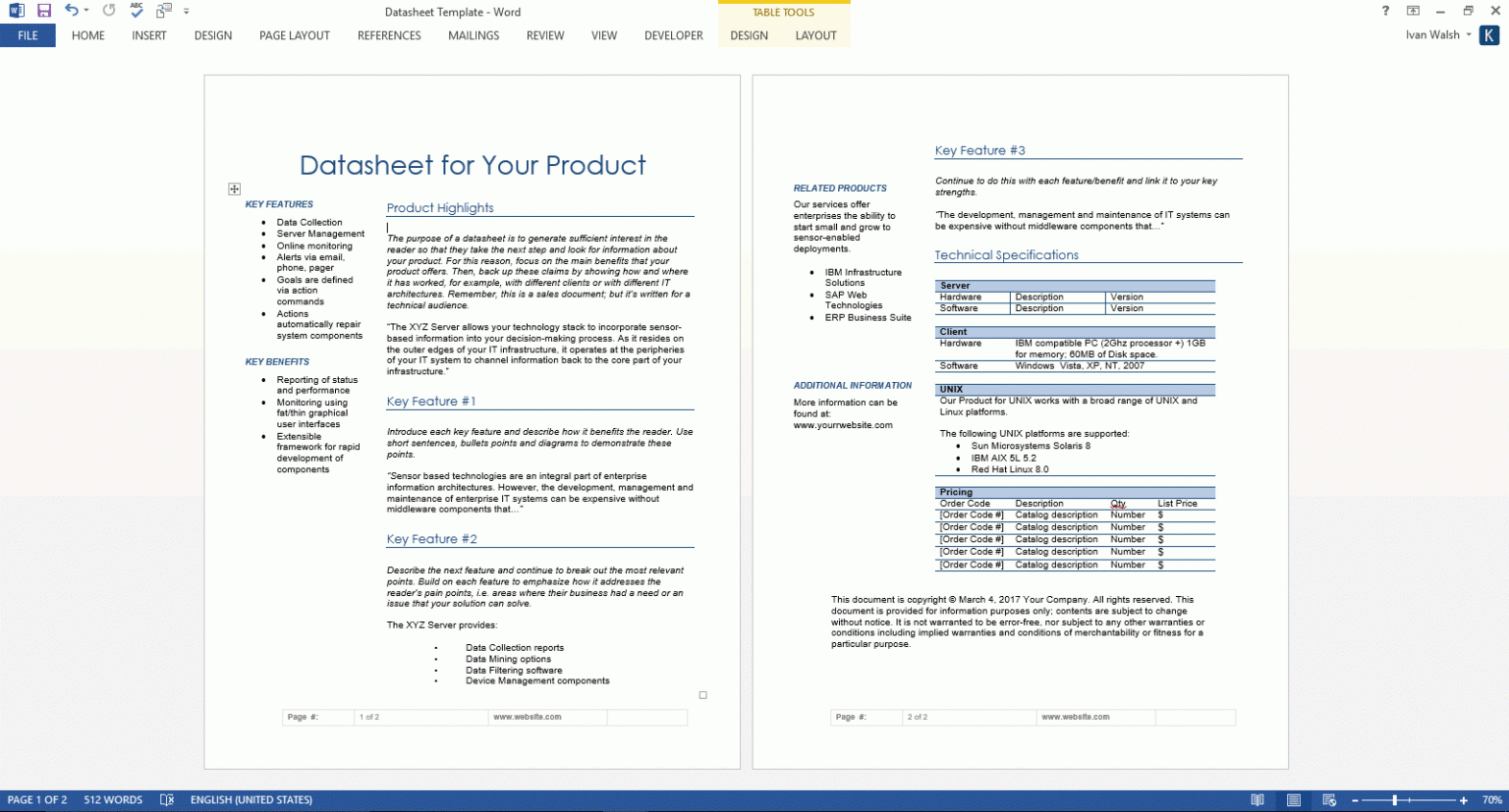 Datasheet Template Word