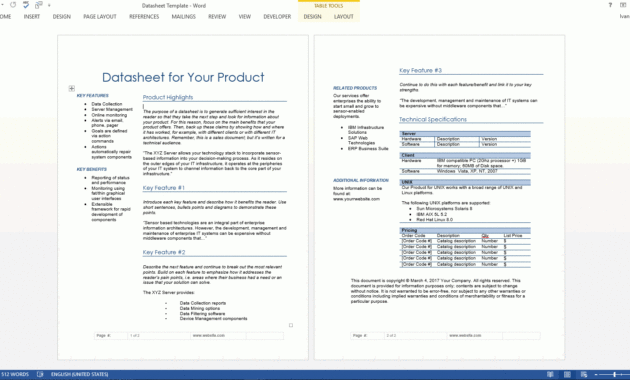 Datasheet Template (Ms Office) with regard to Datasheet Template Word