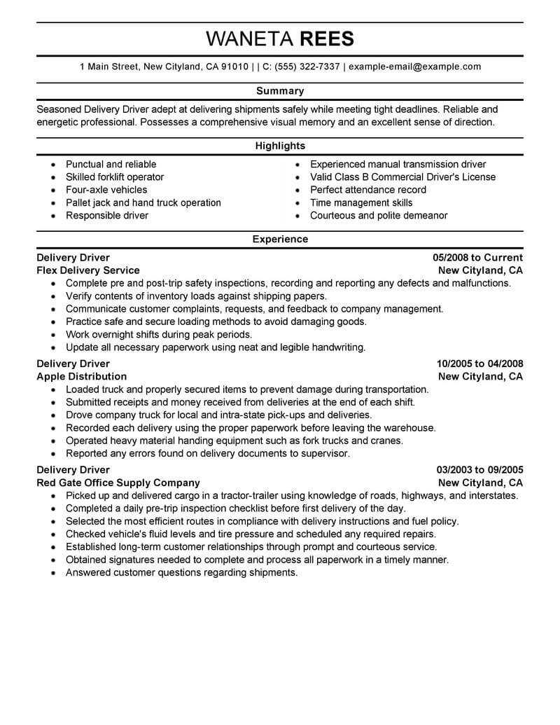 Delivery Driver Resume Sample | Driver Resumes | Livecareer Within Safe Driving Certificate Template