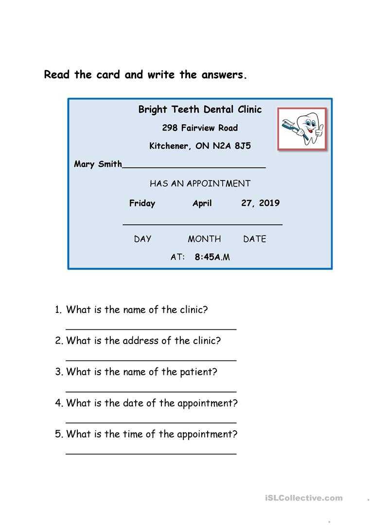 Dentist Appointment Card - English Esl Worksheets Pertaining To Dentist Appointment Card Template