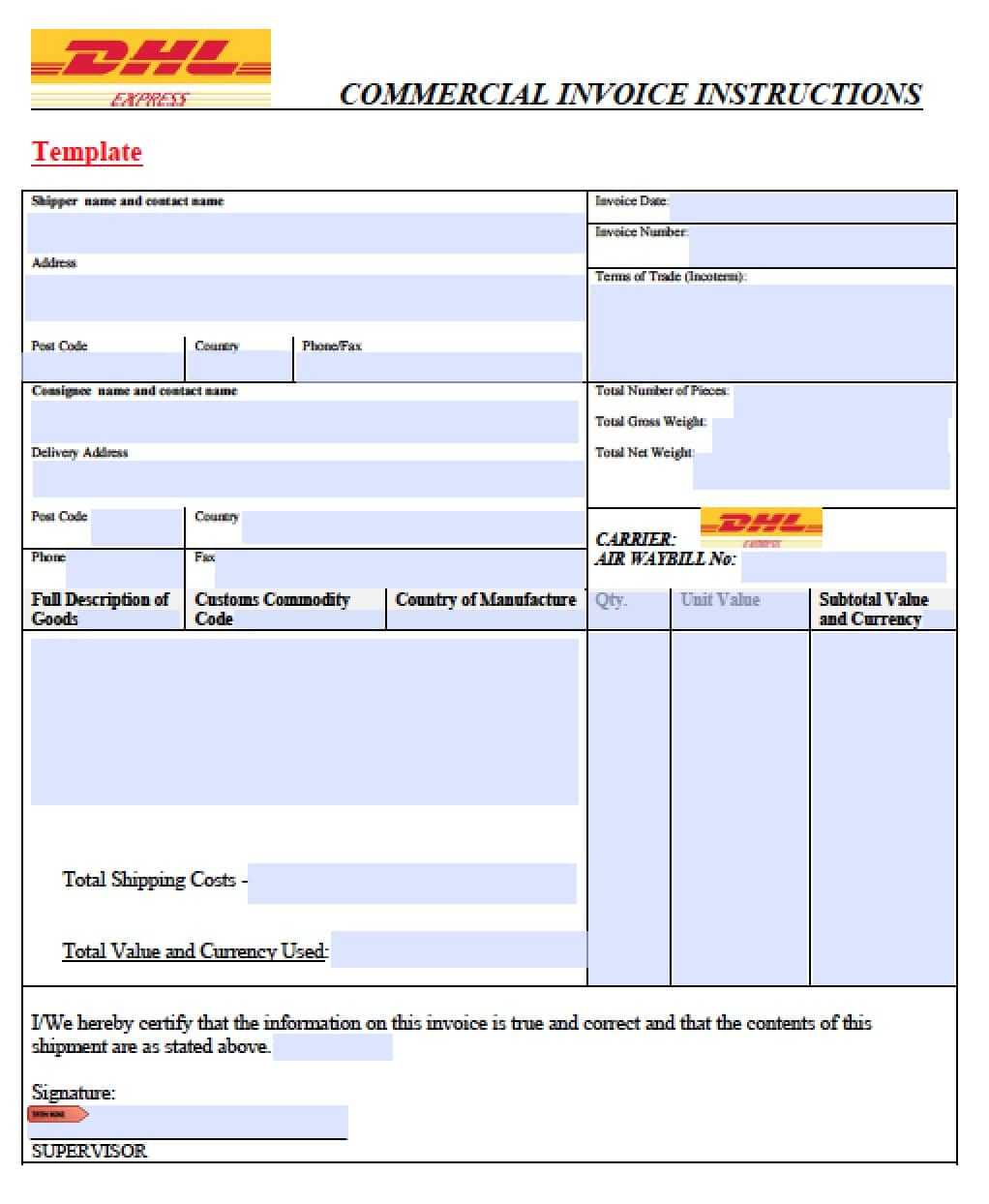 Dhl Invoice Template | Invoice Example With Regard To Commercial Invoice Template Word Doc