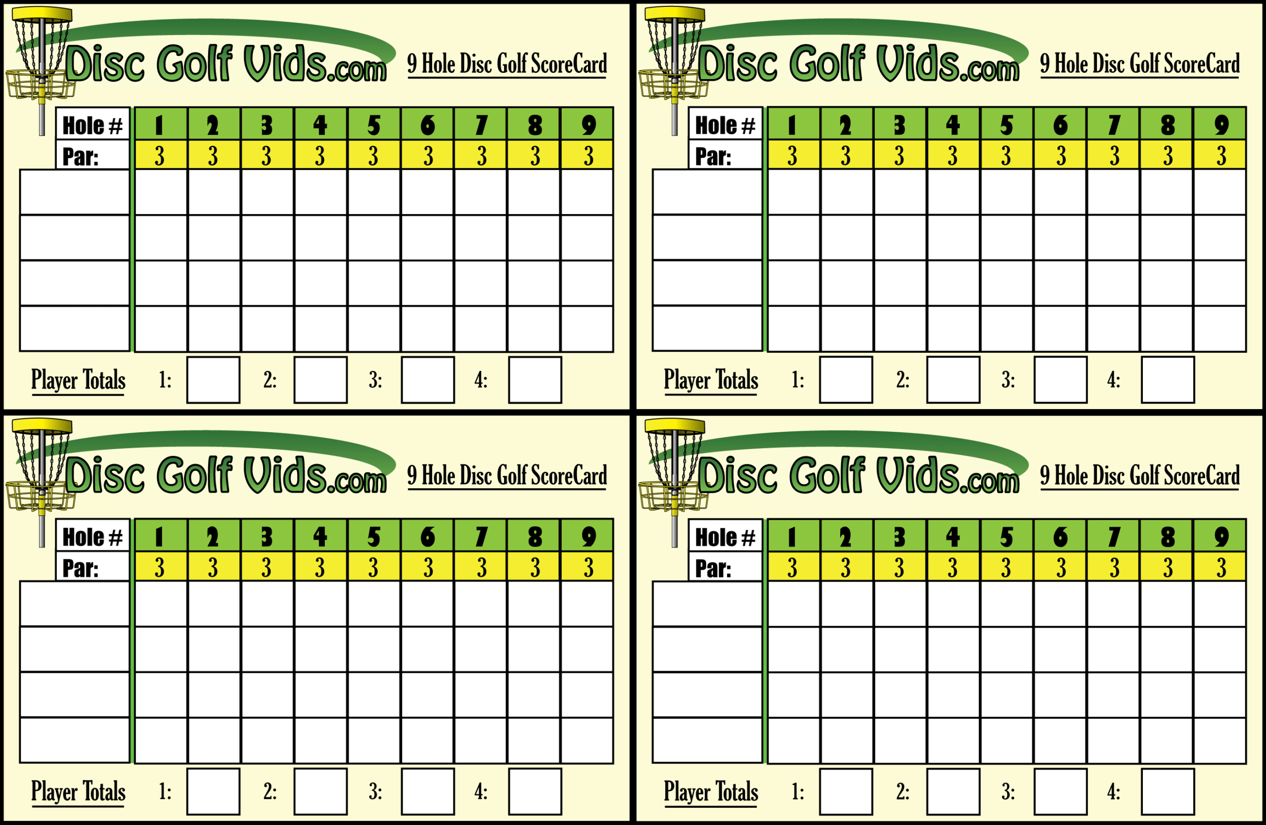 Discgolfvids Disc Golf Scorecards! Intended For Golf Score Cards Template