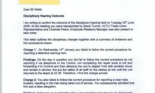 Disciplinary Hearing Outcome Letter - Transpennine Express throughout Investigation Report Template Disciplinary Hearing