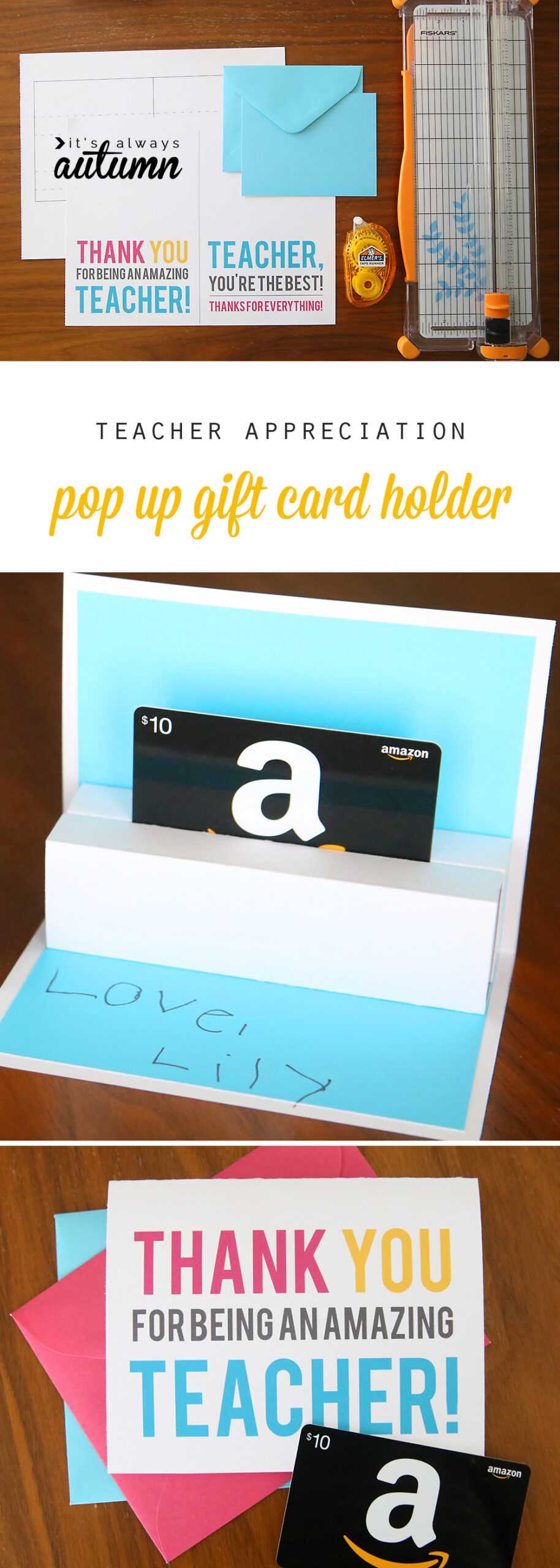 Diy Teacher Appreciation Pop Up Gift Card Holder – It's Throughout Diy Pop Up Cards Templates