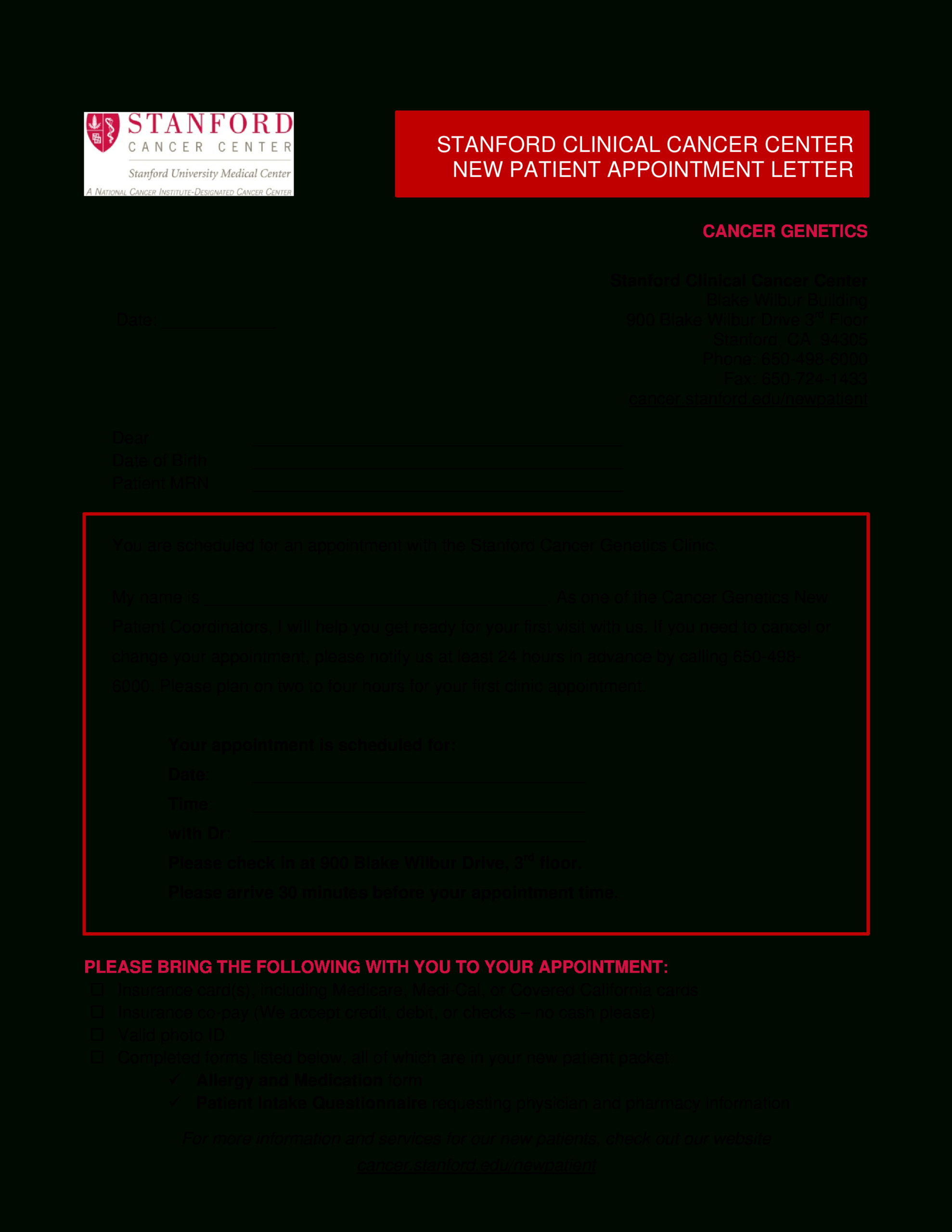Doctor Appointment Letter To Patient | Templates At Intended For Medical Appointment Card Template Free