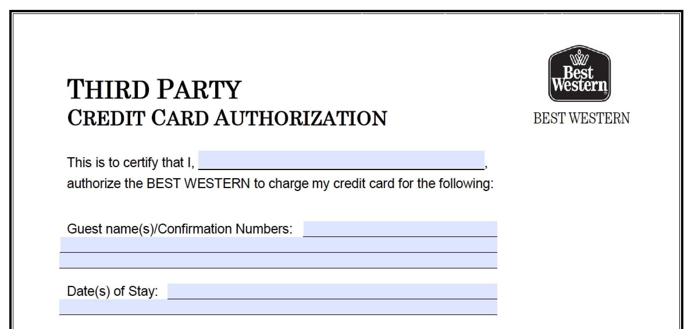 Download Best Western Credit Card Authorization Form Within Authorization To Charge Credit Card Template