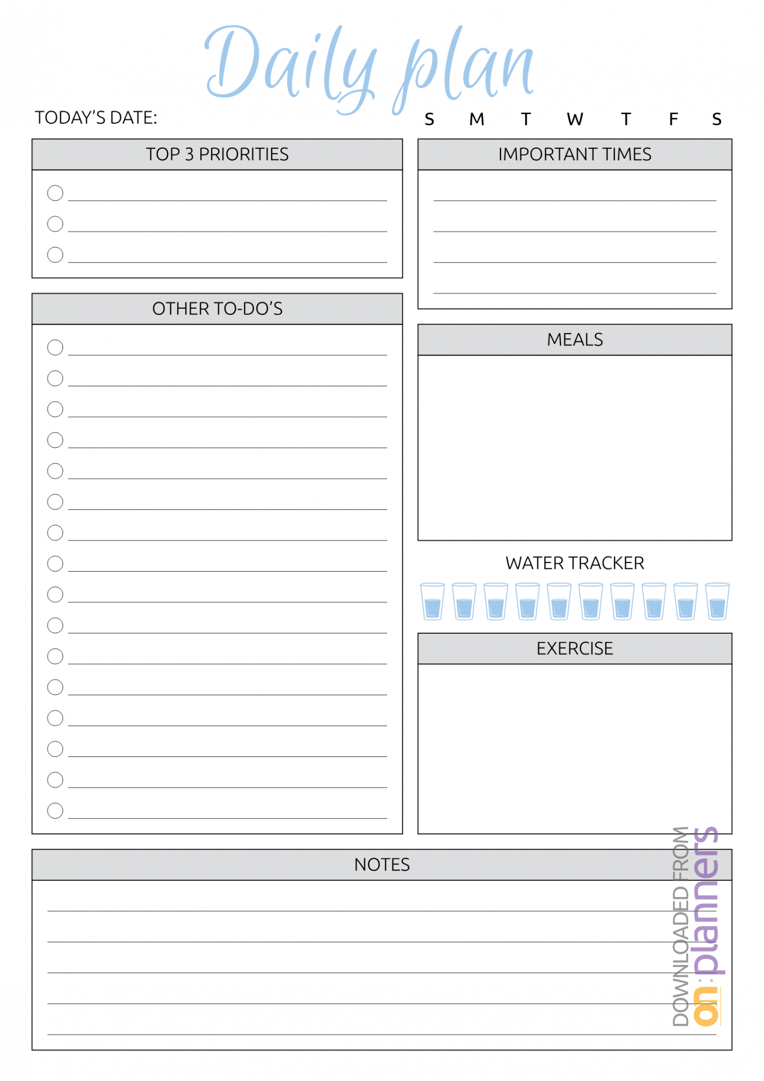 Download Printable Daily Plan With To Do List & Important Regarding Blank To Do List Template