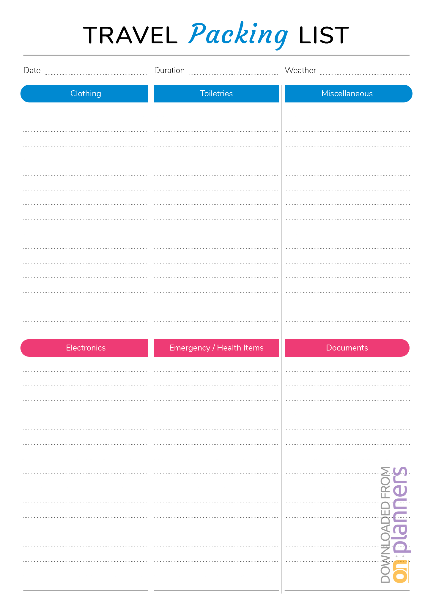 Download Printable Travel Packing List Pdf Within Blank Packing List Template
