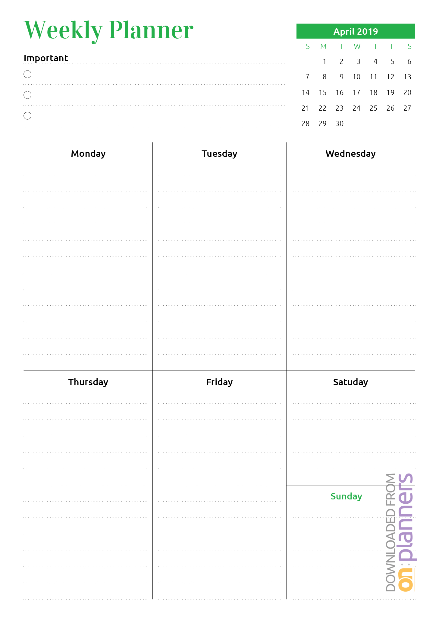 Download Printable Week At A Glance Planner With Calendar Pdf Intended For Month At A Glance Blank Calendar Template