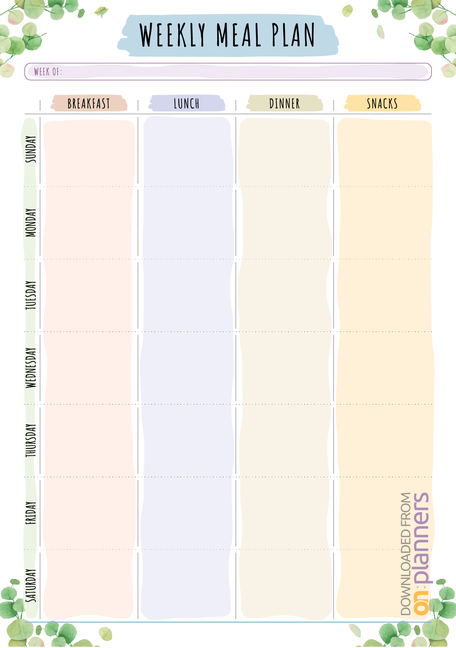 Download Printable Weekly Meal Plan – Floral Style Pdf Regarding Blank Meal Plan Template