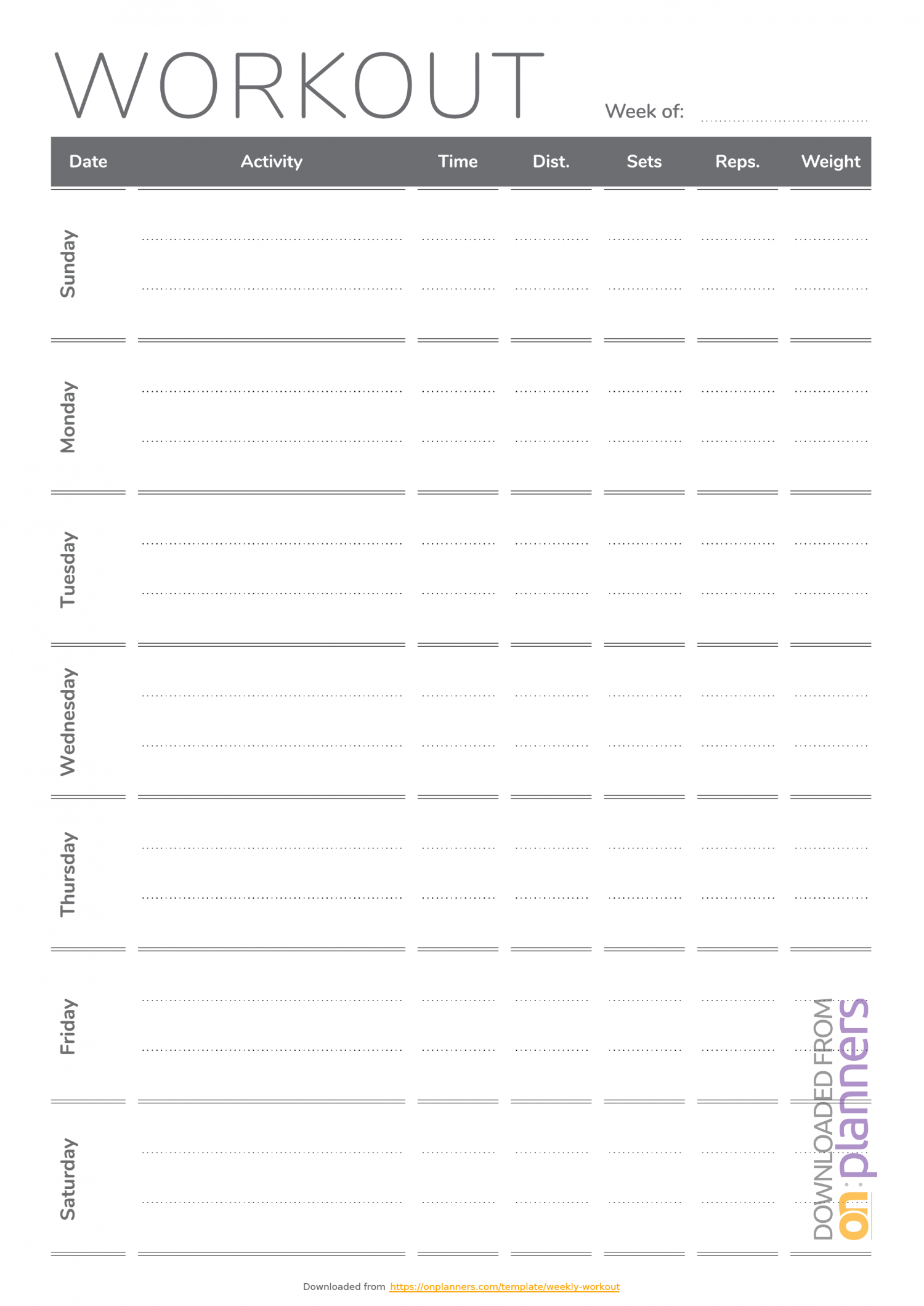 Download Printable Weekly Workout Template Pdf Regarding Blank Workout Schedule Template