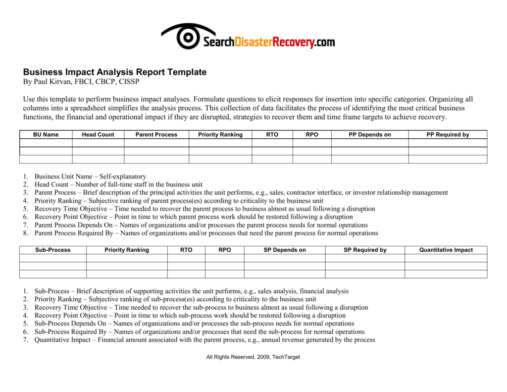 Downloadable Business Impact Analysis Template In Business Analyst Report Template