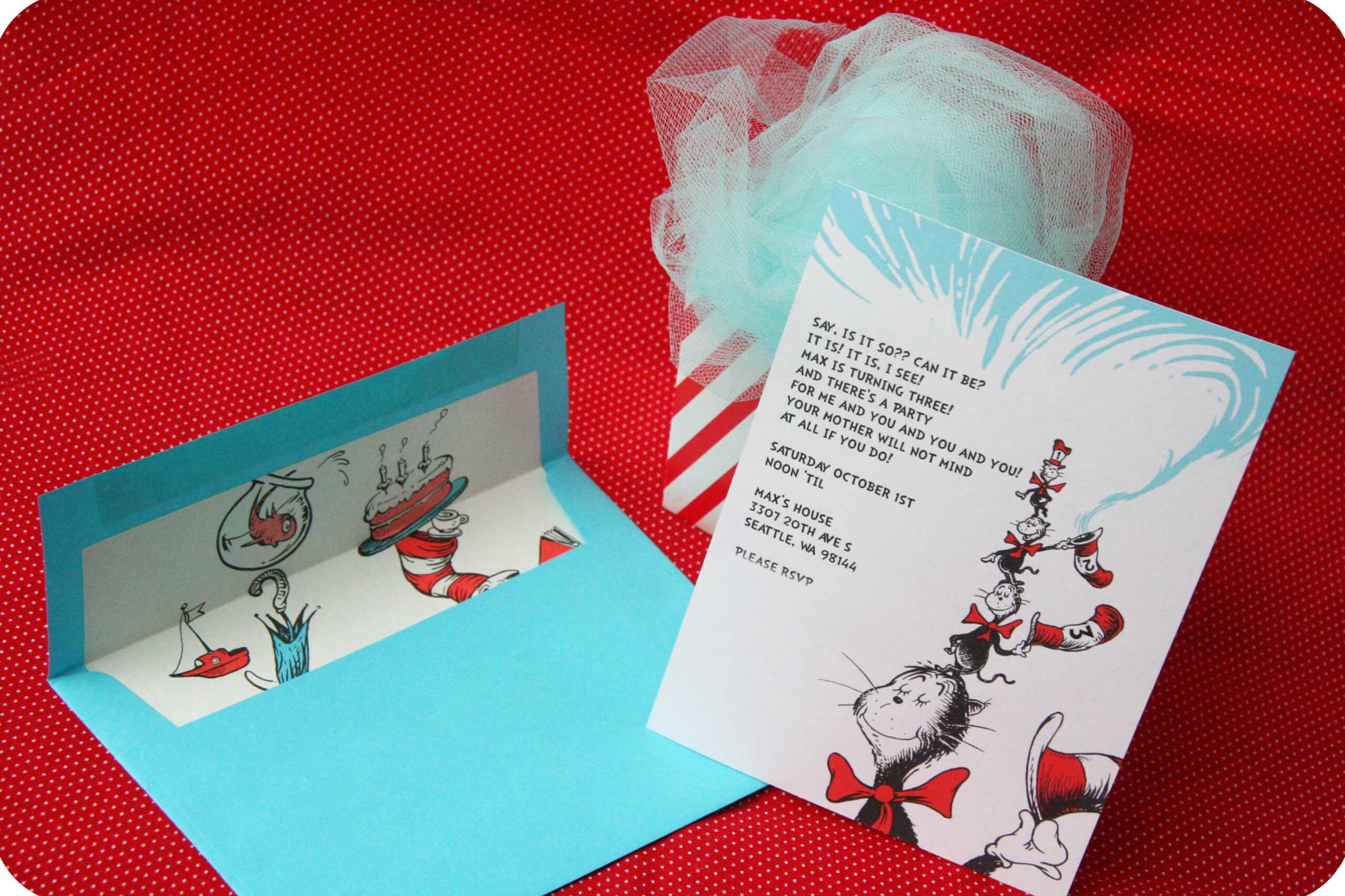 Dr. Seuss Party Series  Invites! | Within Dr Seuss Birthday Card Template