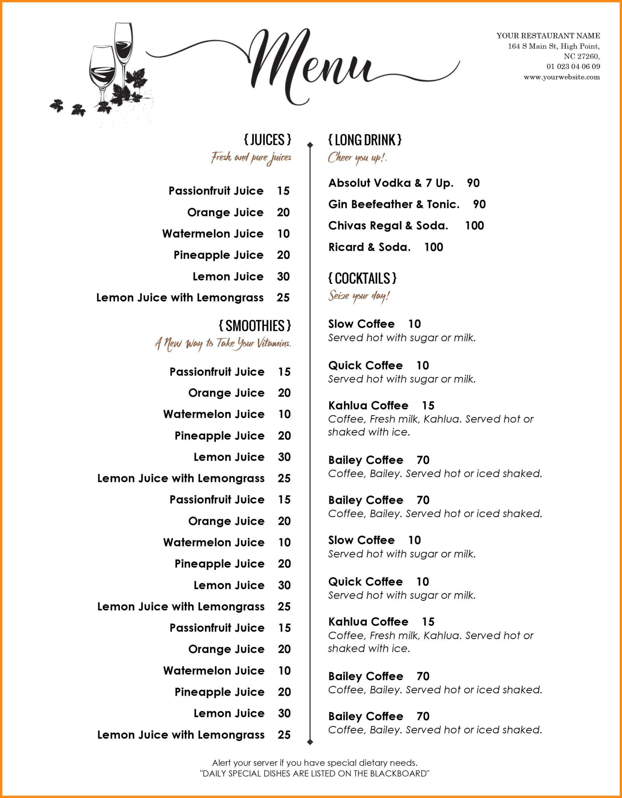 Drink Menu Template Word – Mahre.horizonconsulting.co Intended For Cocktail Menu Template Word Free