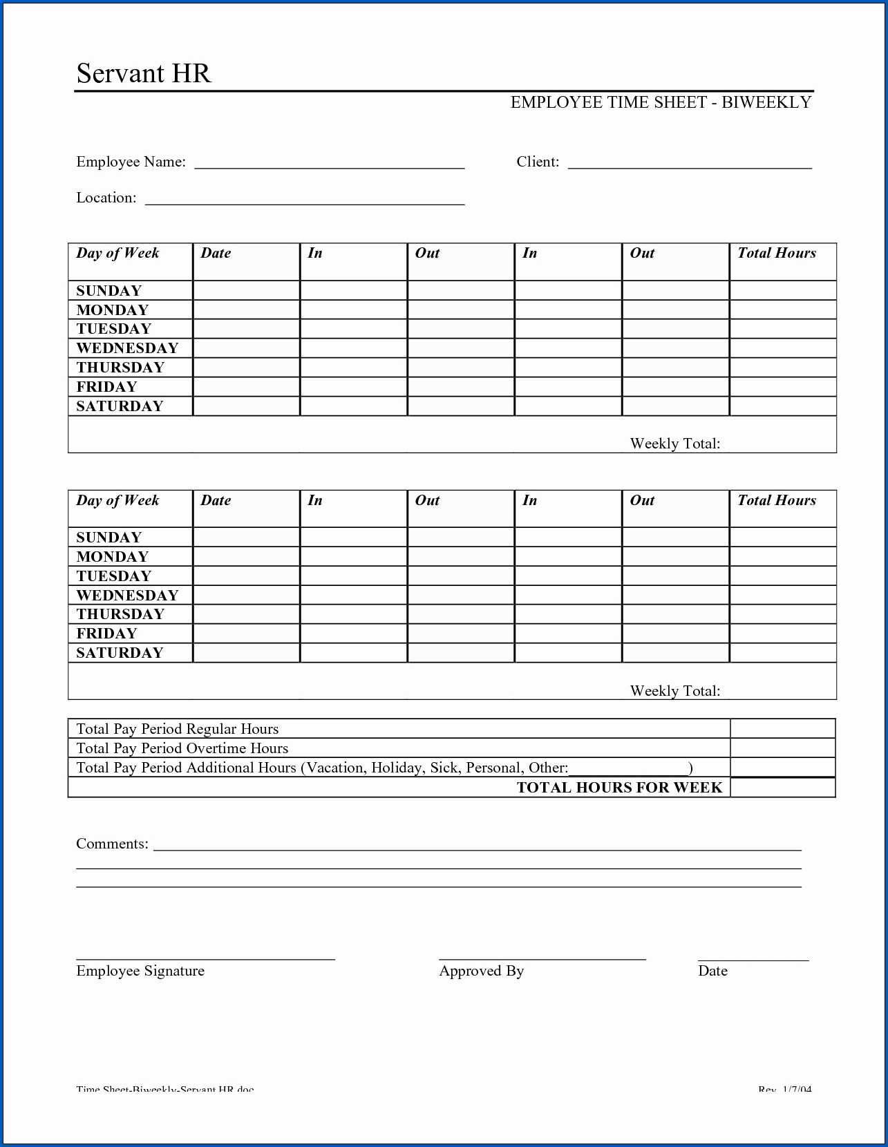 √ Free Printable Biweekly Time Sheet Pdf | Templateral For Weekly Time Card Template Free