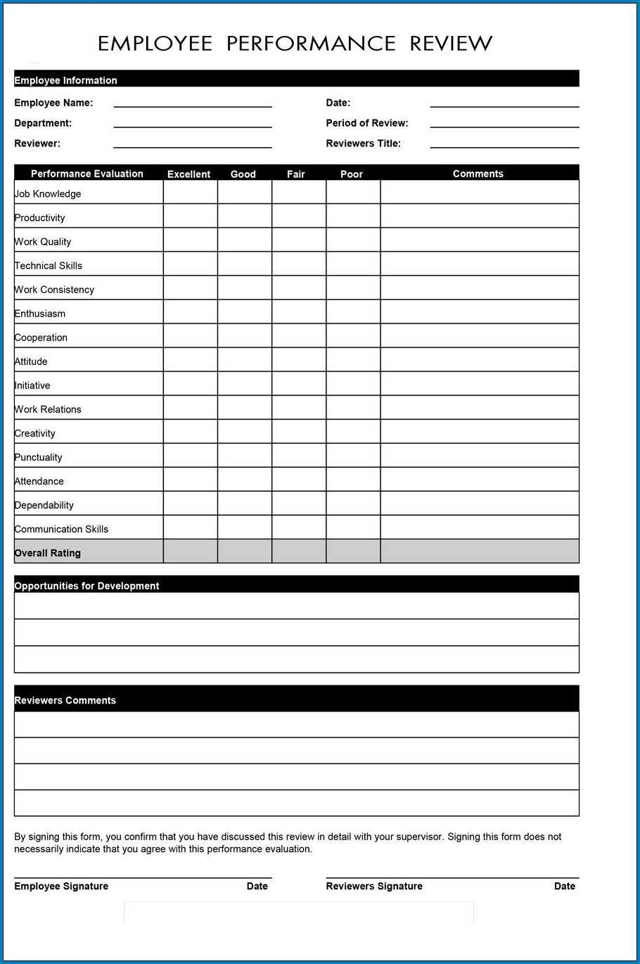 √ Free Printable Employee Evaluation Form | Templateral Throughout Blank Evaluation Form Template