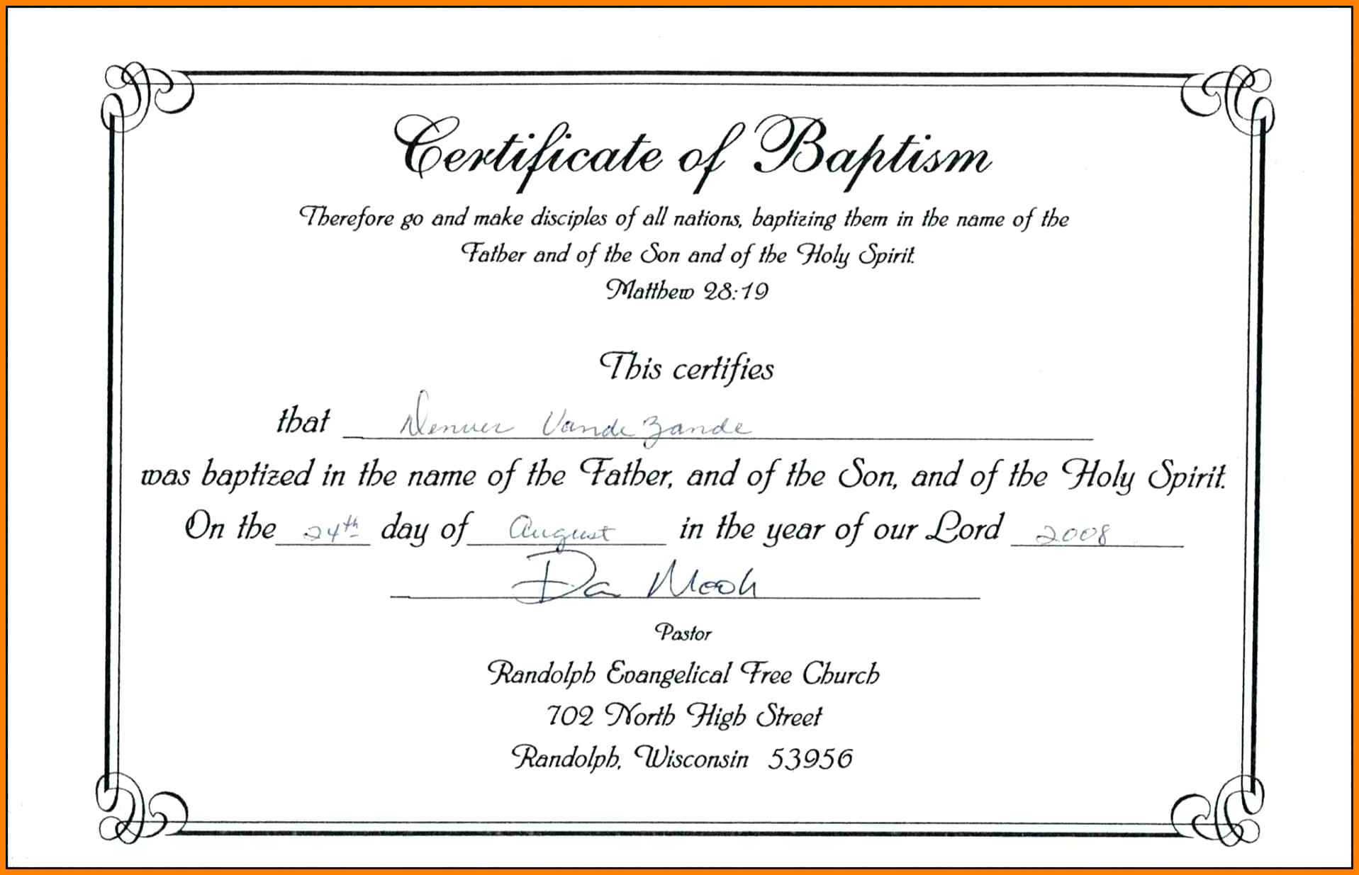 ❤️free Sample Certificate Of Baptism Form Template❤️ With Roman Catholic Baptism Certificate Template