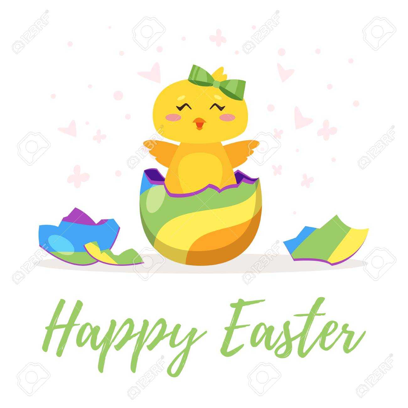 Easter Day Greeting Card Template With Cute Chick Hatched From.. Throughout Easter Chick Card Template