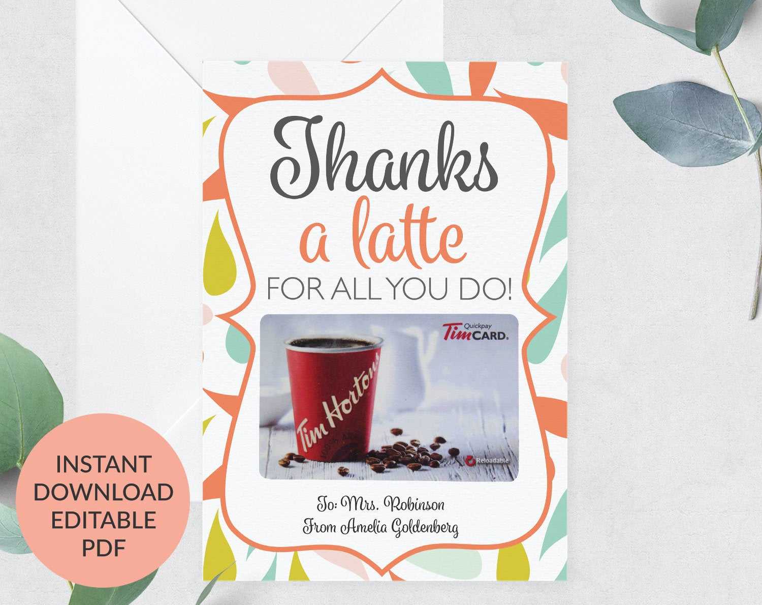 Easter Teacher Gift, Thank A Latte Printable, Teacher Gift Card Holder  Printable, Thanks A Latte Card, Printable Thank You Card With Regard To Thanks A Latte Card Template