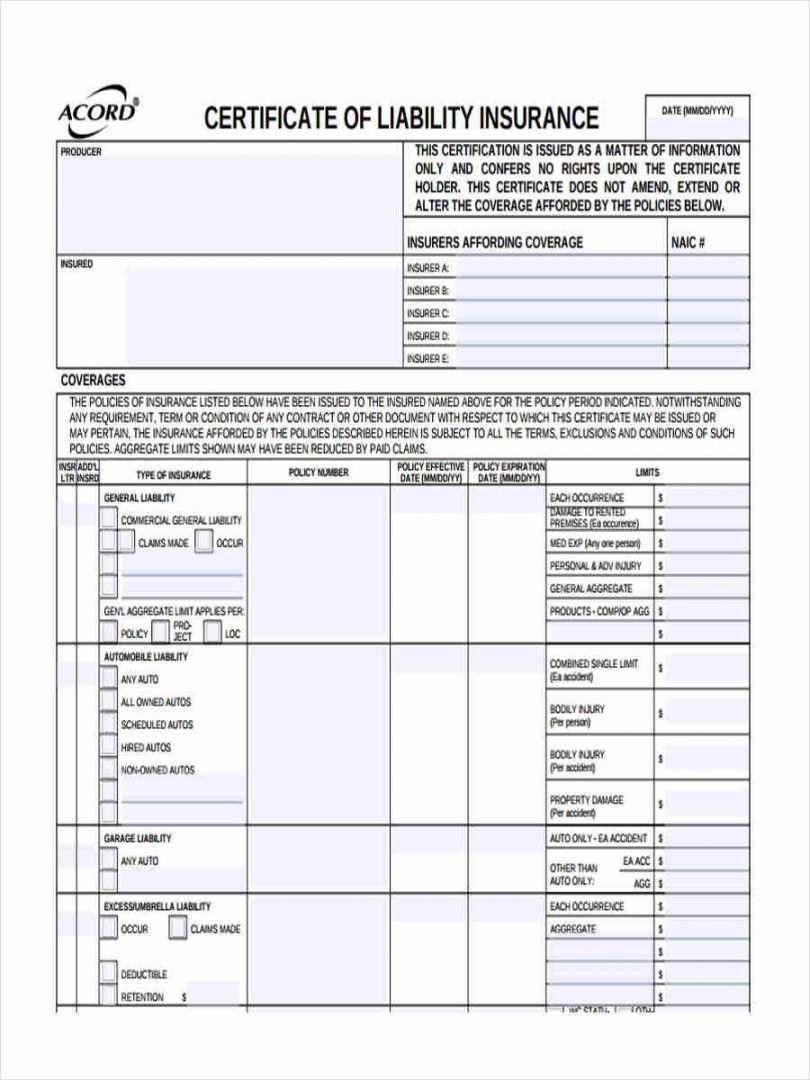 Editable 10 Liability Insurance Form Samples Free Sample Throughout Certificate Of Liability Insurance Template