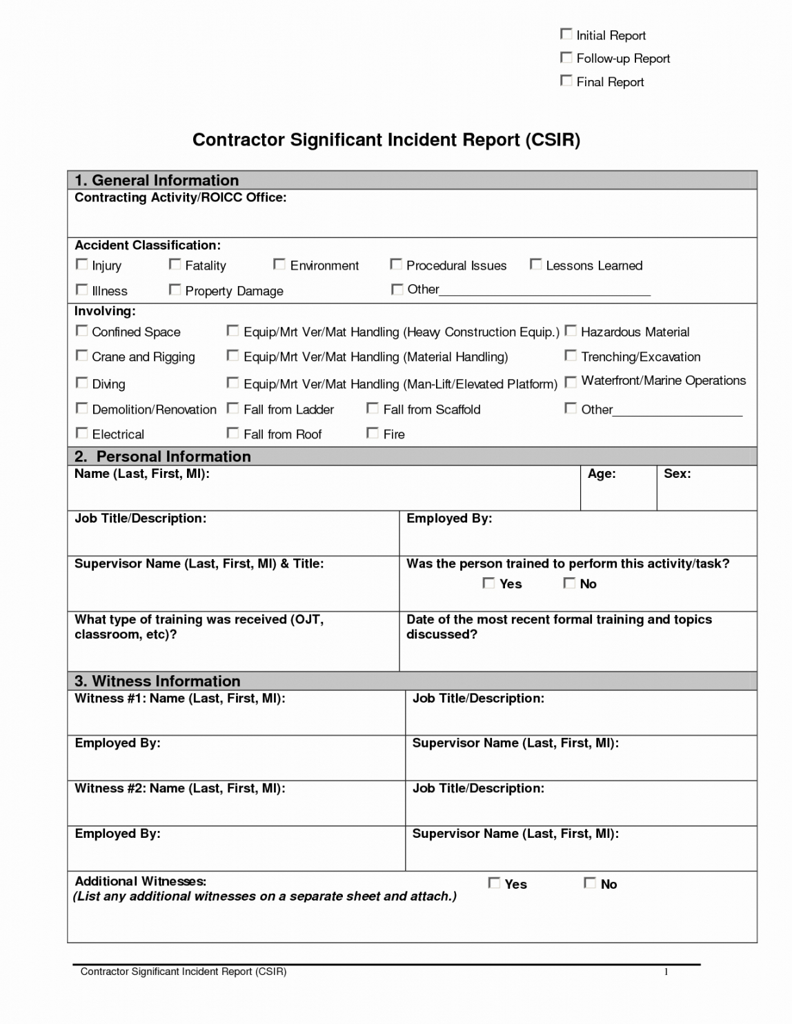 Editable Accident Estigation Form Template Uk Report Format For Mi Report Template