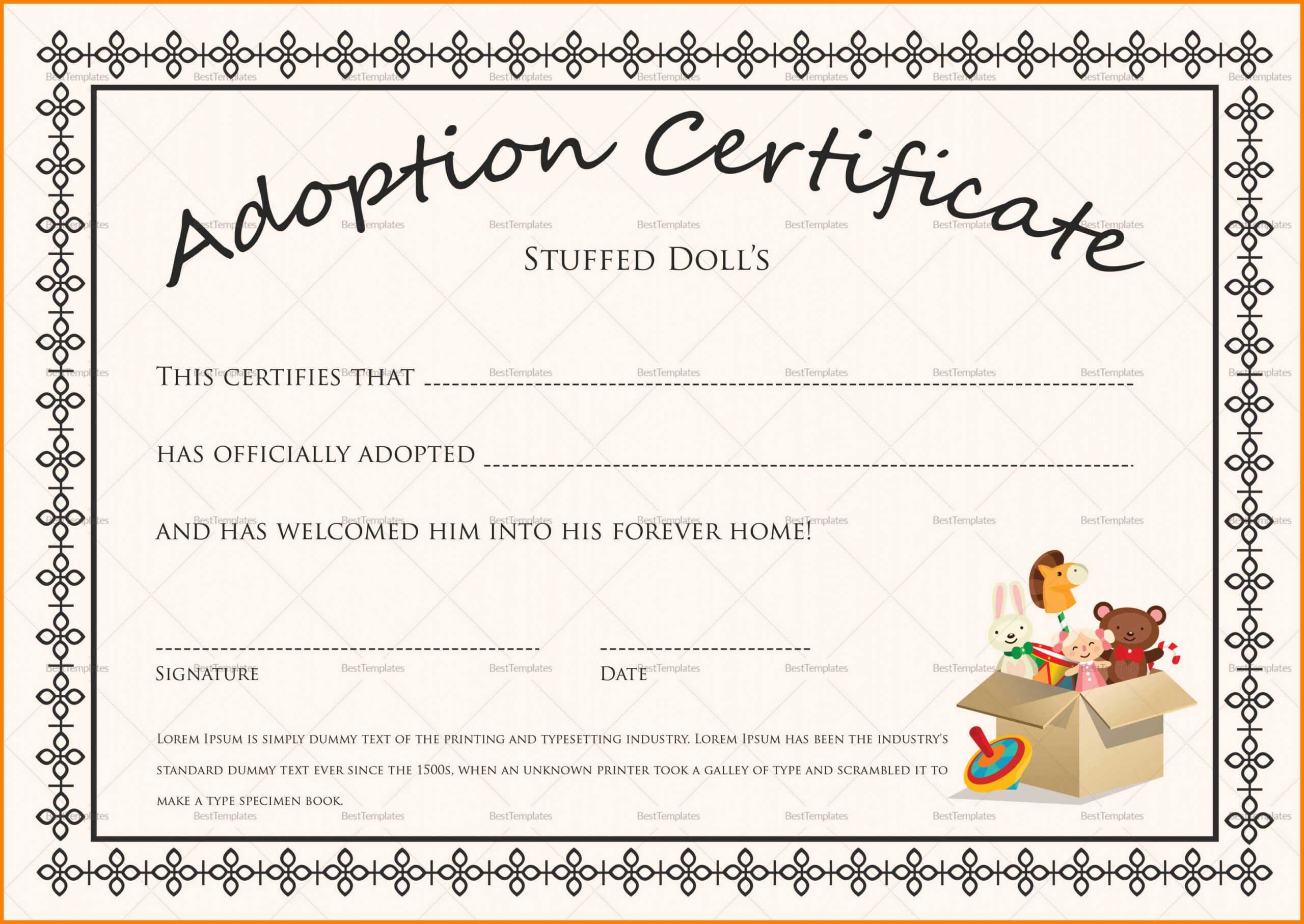 Editable Adoption Certificates Hadipalmexco Child Adoption Inside Adoption Certificate Template