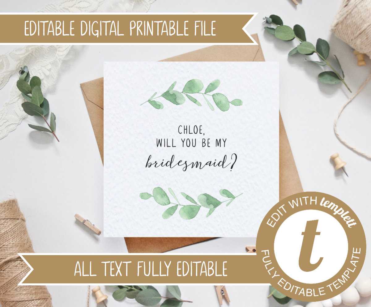 Editable Eucalyptus Printable Will You Be My Bridesmaid Inside Will You Be My Bridesmaid Card Template