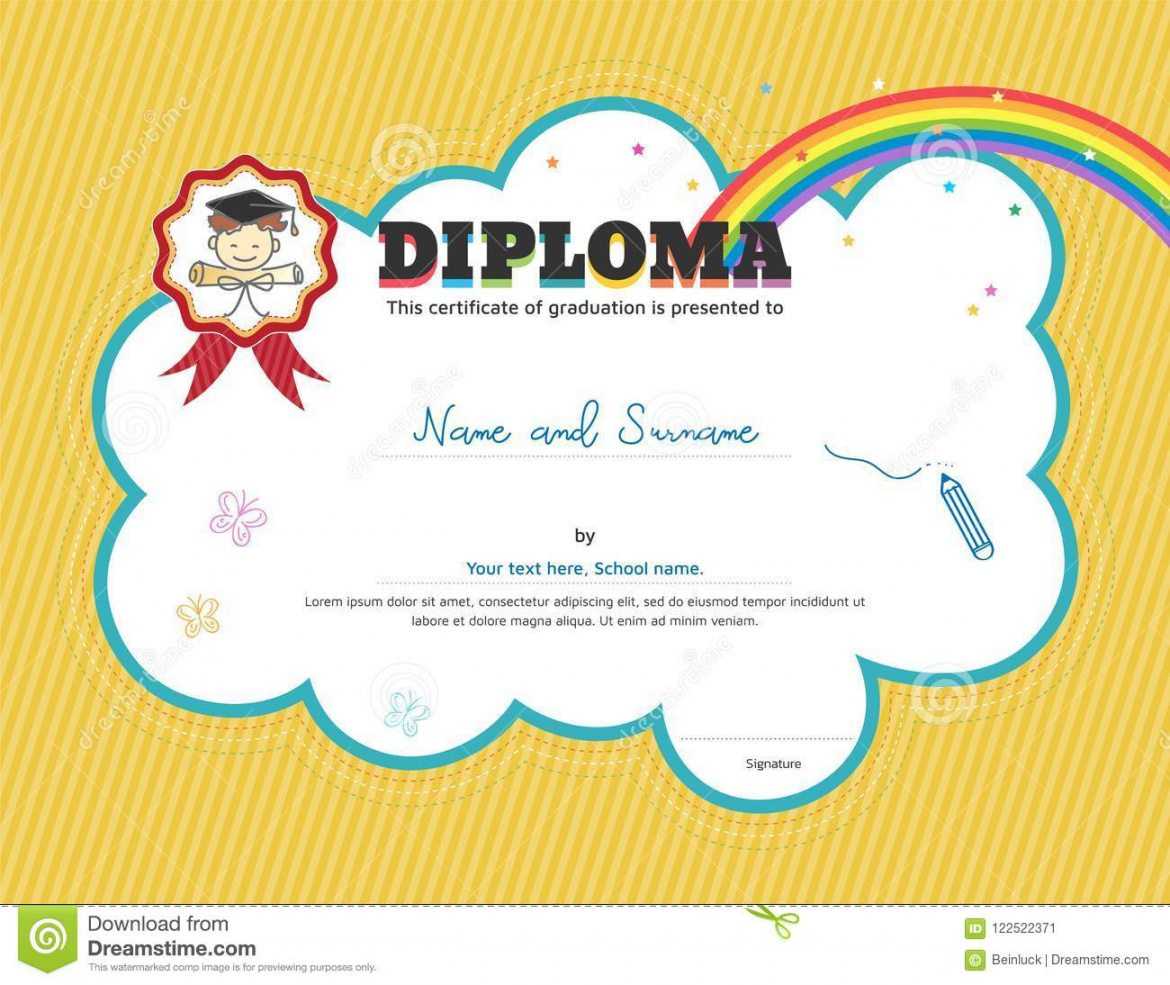 Editable Kids Diploma Or Certificate Template With Yellow For Preschool Graduation Certificate Template Free