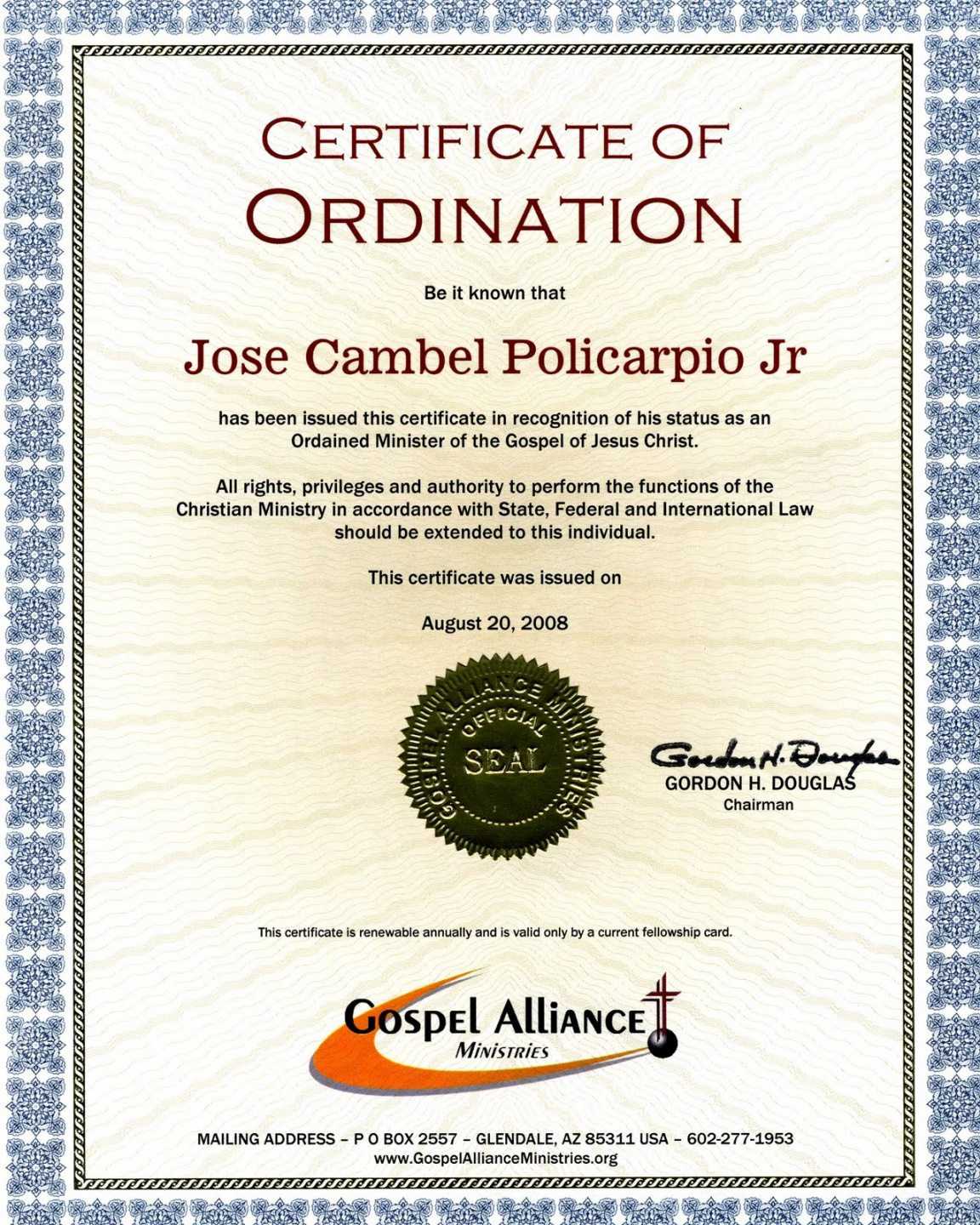 Editable Ordination Certificates Printable Ordination In Certificate Of Ordination Template