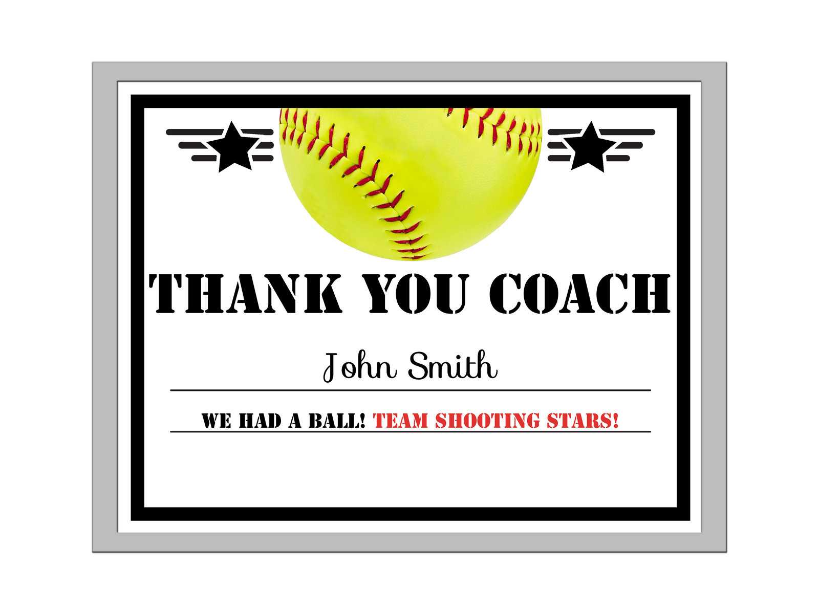 Editable Pdf Sports Team Game Softball Thank You Coach Certificate Award  Template With Regard To Softball Certificate Templates