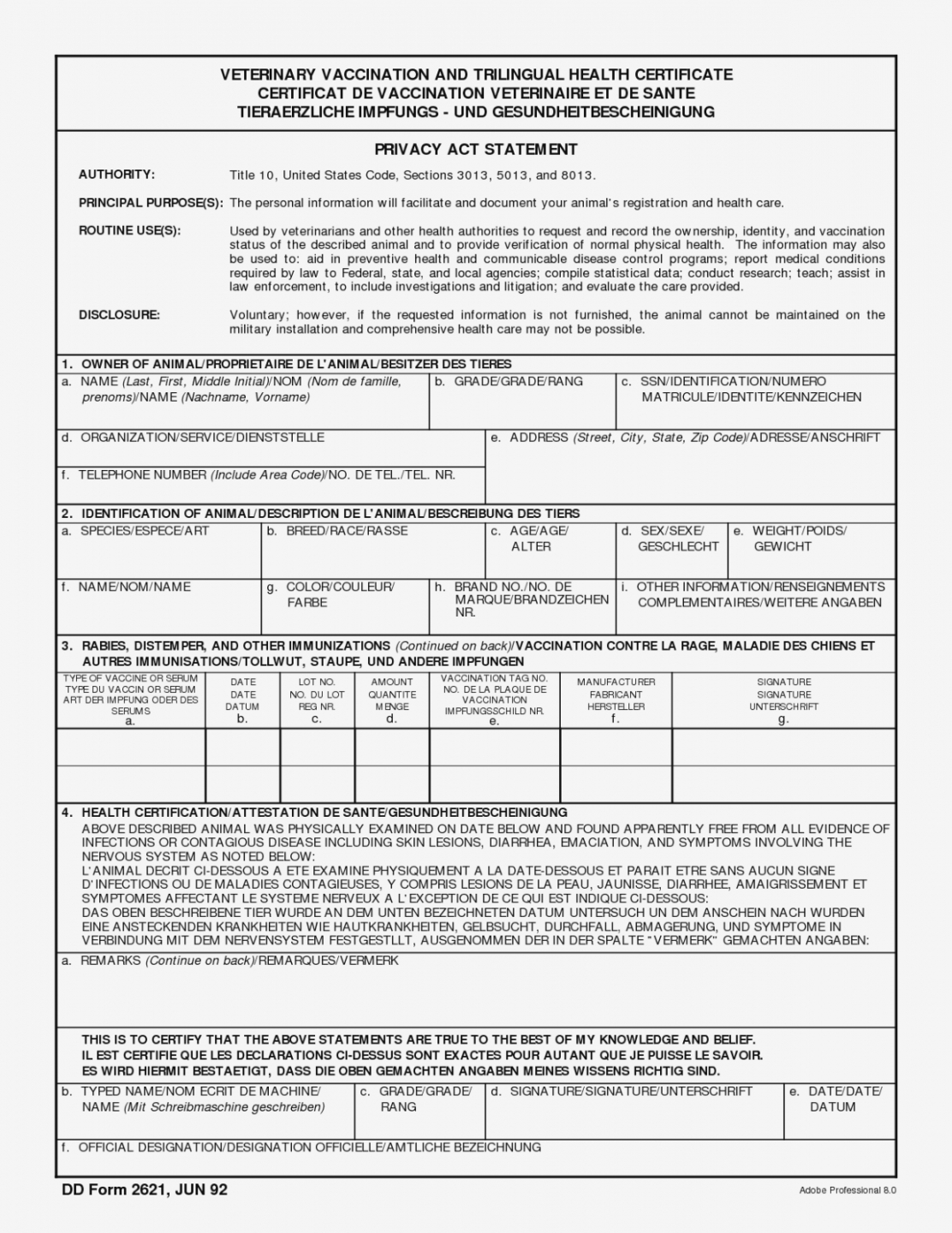 Editable Veterinary Health Certificate Template Inside Veterinary Health Certificate Template