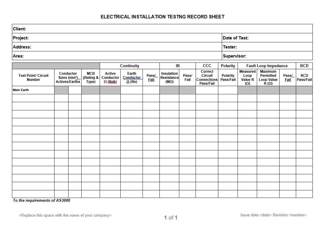 Electrical Installation Testing Record Sheet Throughout Electrical Installation Test Certificate Template