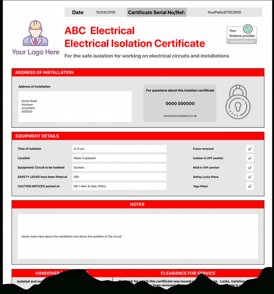 Electrical Isolation Certificate | Send Unlimited With Regard To Electrical Isolation Certificate Template