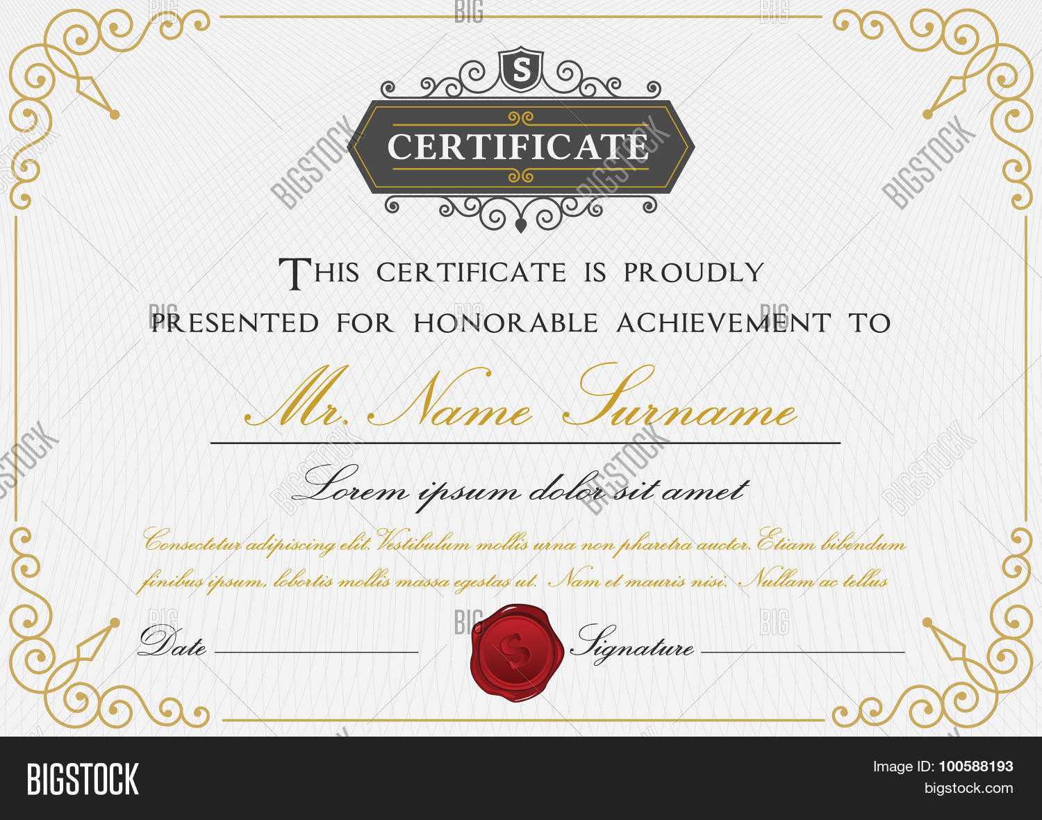 Elegant Certificate Vector & Photo (Free Trial) | Bigstock Regarding Elegant Certificate Templates Free