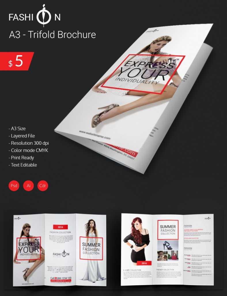 Elegant Fashion A3 Tri Fold Brochure Template | Free Throughout Tri Fold Brochure Publisher Template