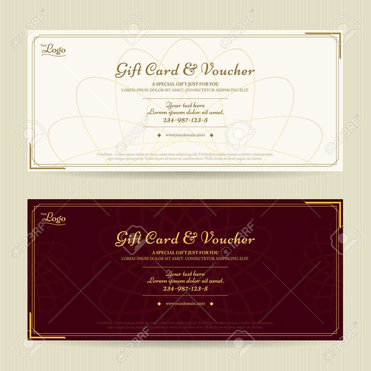 Elegant Gift Voucher Or Gift Card Template With Gold Border In Elegant Gift Certificate Template